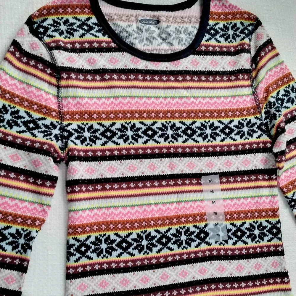 Old Navy Active Long Sleeve Striped Shirt Size M Medium Casual Boyfriend 007 - Picture 8 of 15